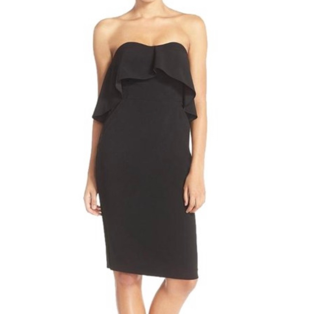 Chelsea28 Black Ruffle Stretch Crepe Sheath Dress Size 6 NWOT